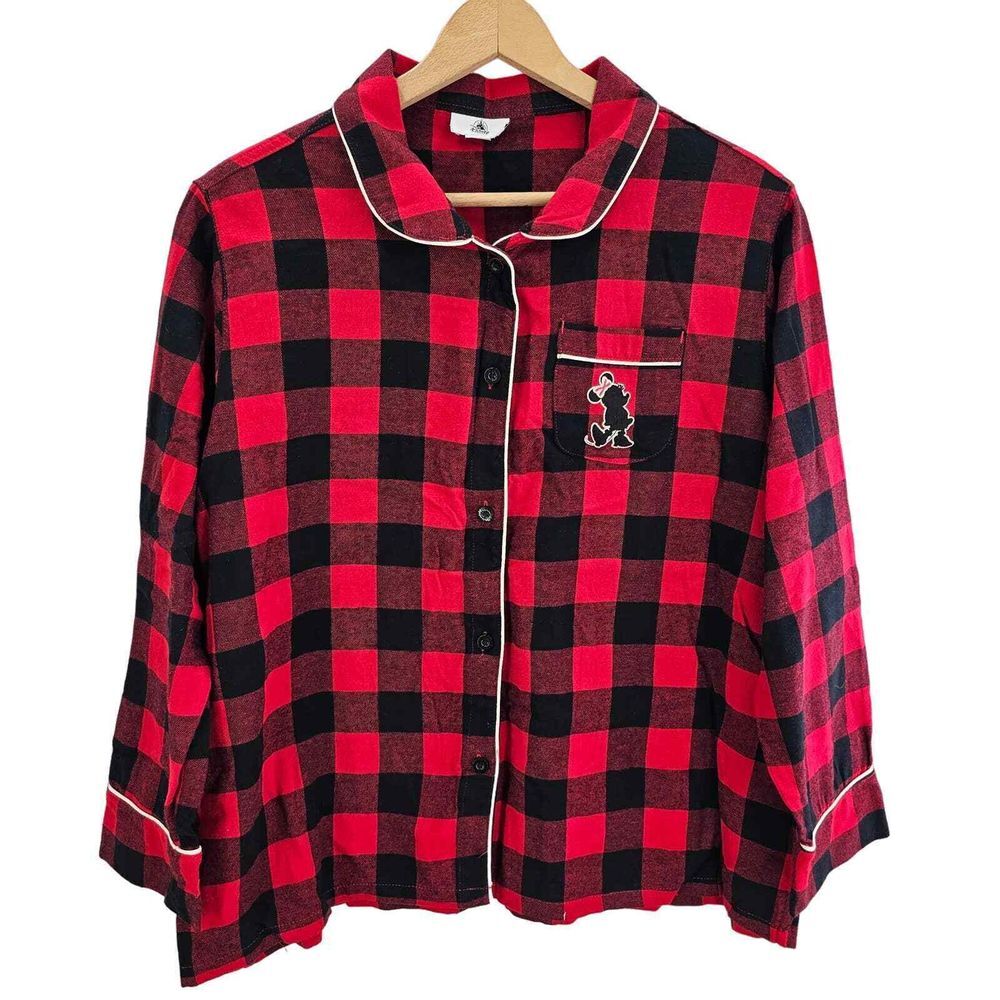 Disney Parks Red Black Plaid Flannel Button Minnie Mouse Shirt Women's Sz 1X